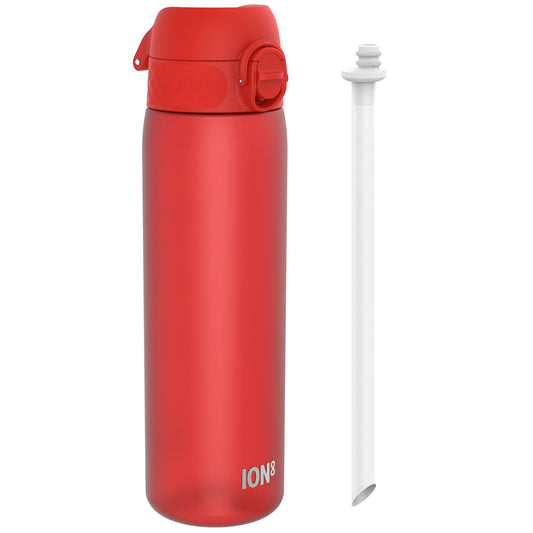 ION8 Leak Proof Medium Water Bottle with Straw, Recyclon, Red, 500ml (18oz)