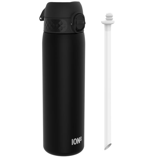 ION8 Leak Proof Medium Water Bottle with Straw, Recyclon, Black, 500ml (18oz)