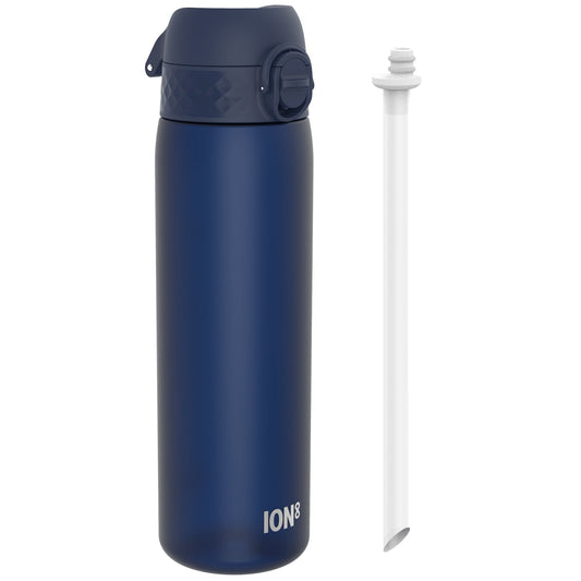 ION8 Leak Proof Medium Water Bottle with Straw, Recyclon, Navy, 500ml (18oz)
