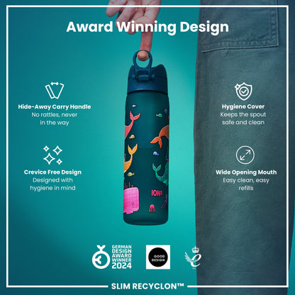 Leak Proof Slim Water Bottle, Recyclon, Whales, 500ml (18oz)