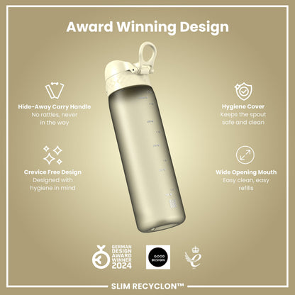 ION8 Leak Proof Slim Water Bottle, Recyclon, Creamy White, 500ml (18oz)