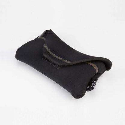 Soft sunglasses pouch, dark black neoprene with strap and open interior