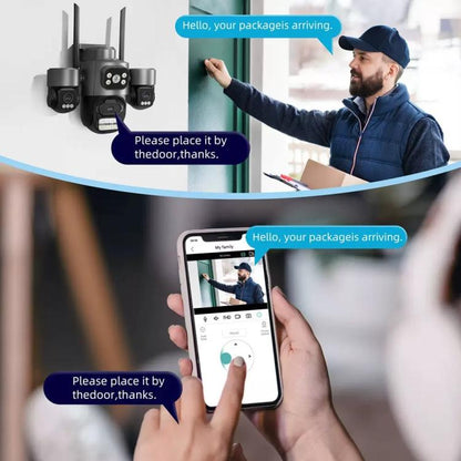 ICSee triple-lens Wi‑Fi PTZ security camera with mount, black.