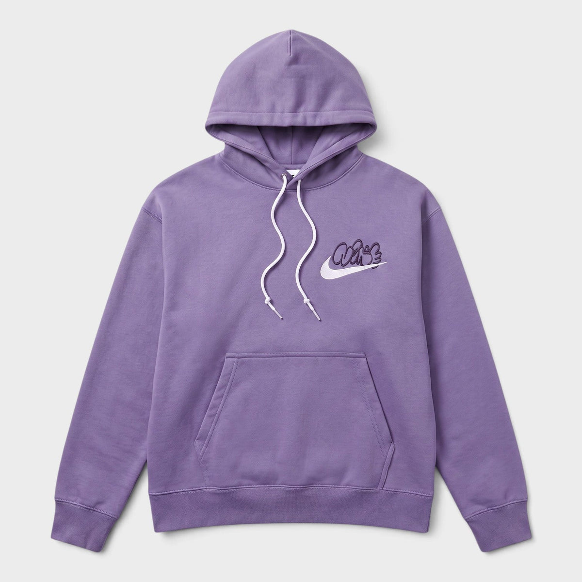 Purple graphic pullover hoodie with drawstring hood and front kangaroo pocket