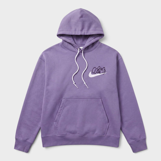 Purple graphic pullover hoodie with drawstring hood and front kangaroo pocket