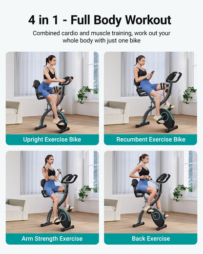 Exercise bike with multiple functions for full body workout in a home setting.