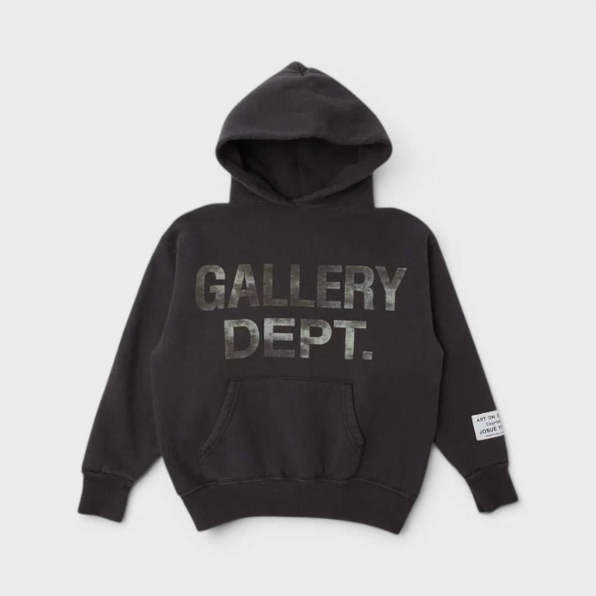 Kids black logo pullover hoodie with large front hood and kangaroo pocket