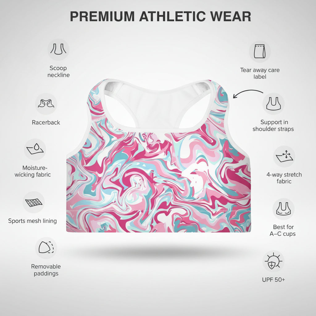 GymbumUK Paint Spill QuickDry Padded Performance Sports Bra