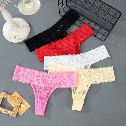 Women's Floral Lace Low-Rise Thongs – 3-Pack