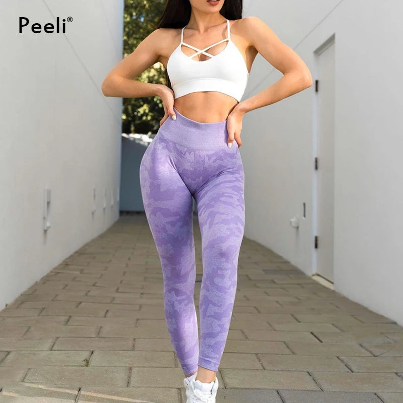 Camo Seamless Leggings Women - High Waist Scrunch Butt Sports Leggings