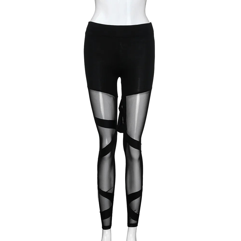 High Elasticity Spliced Mesh Leggings - High Waist Push Up Fitness Workout Sports Leggings