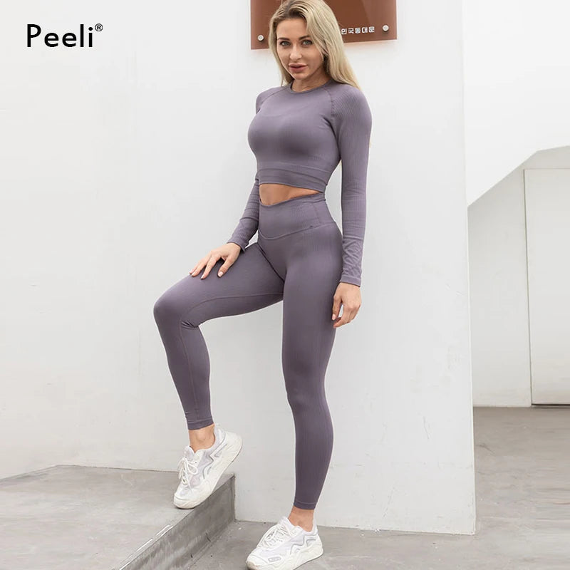 2/3-Piece Seamless Yoga Set for Women - Gym Wear with Sports Bra, Crop Top & High Waist Leggings