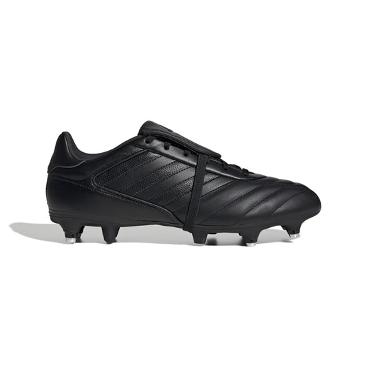 Black leather-style football boots with lace-up front and screw-in studs