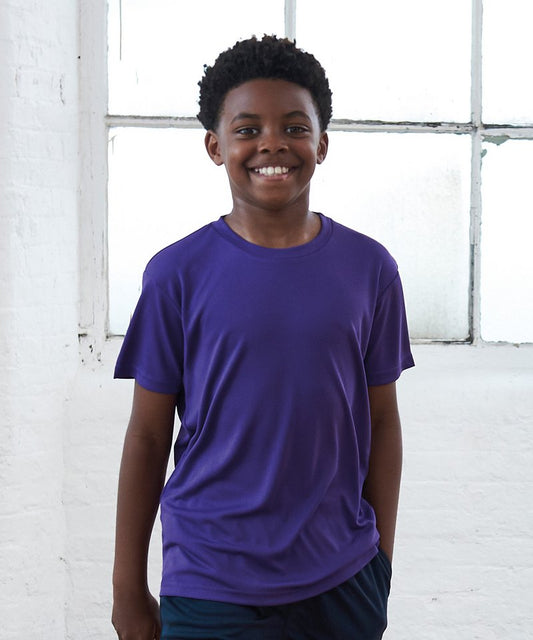 Kids recycled polyester T-shirt, purple crew neck with short sleeves