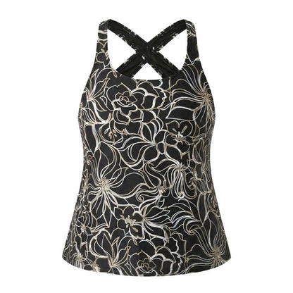 Ladies Swim Top Black Floral