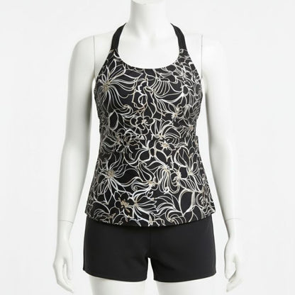 Ladies Incontinence Tankini with Shorts Black Floral