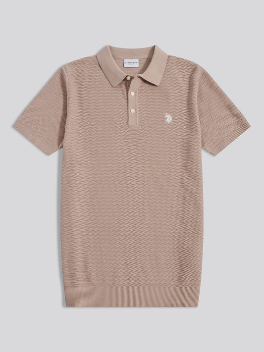 Mens Herringbone Texture Knit Polo Shirt Atmosphere