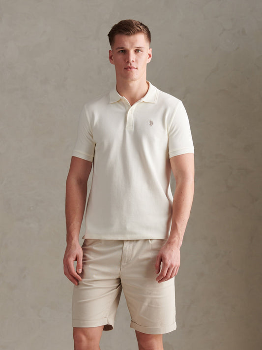 Mens Twill Texture Polo Shirt Whisper White