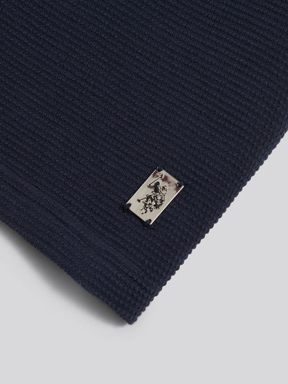 Mens Popcorn Texture Zip Polo Shirt Dark Sapphire Navy