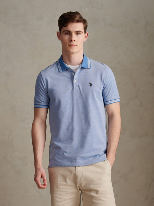 Mens Two Tone Tipped Pique Polo Shirt Riviera