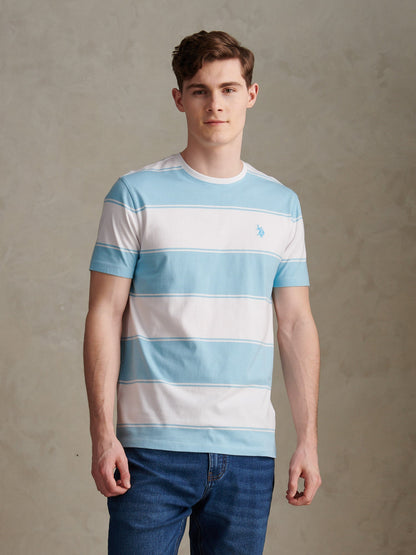 Mens Wide Stripe T-Shirt Air Blue