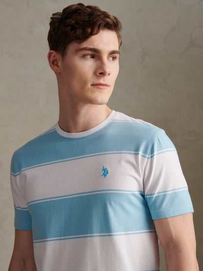 Mens Wide Stripe T-Shirt Air Blue