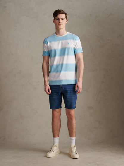 Mens Wide Stripe T-Shirt Air Blue