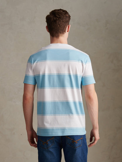 Mens Wide Stripe T-Shirt Air Blue