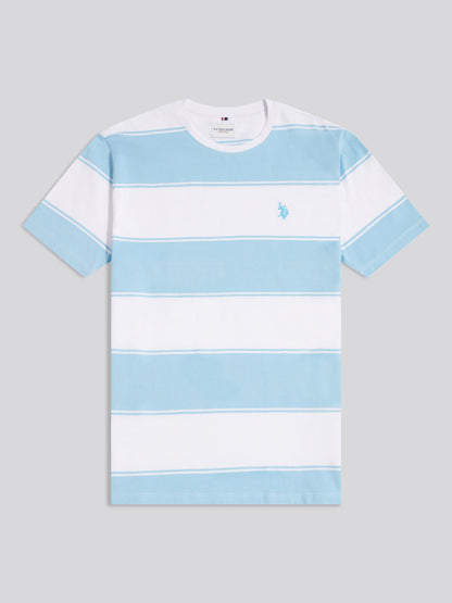 Mens Wide Stripe T-Shirt Air Blue