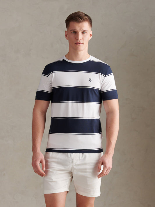 Mens Wide Stripe T-Shirt Dark Sapphire Navy
