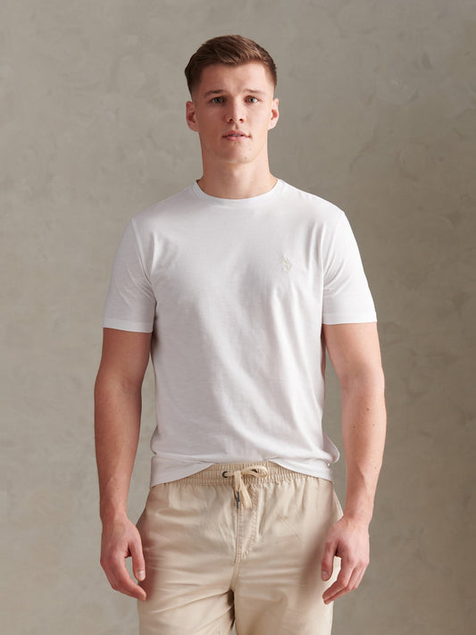 Mens Subtle Texture Double Horsemen T-Shirt Bright White