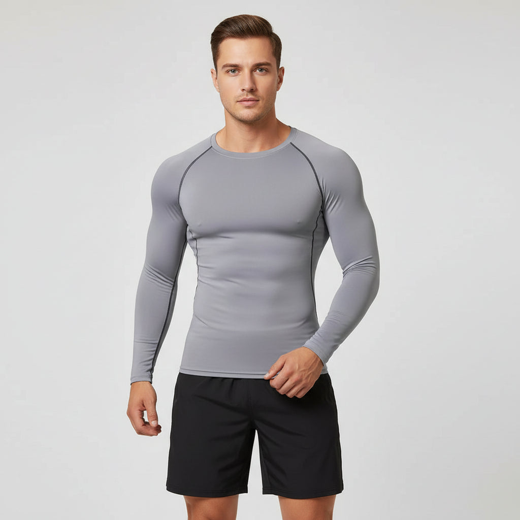 A long sleeve gray Men's Compression Running T-Shirt