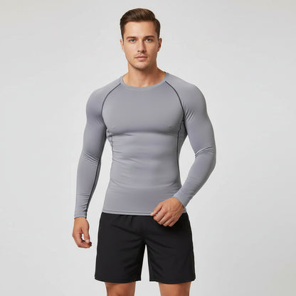 A long sleeve gray Men's Compression Running T-Shirt