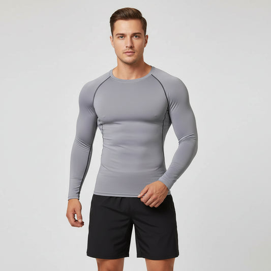 A long sleeve gray Men's Compression Running T-Shirt