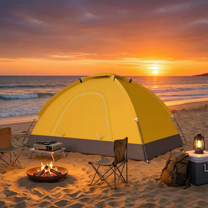 Outsunny 2 Person Camping Tent, Dome Tent with Zipped Doors, Storage Pocket, Portable Handy Bag, Yellow