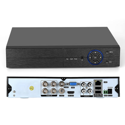 Black DVR with front controls and rear ports for monitor and networking