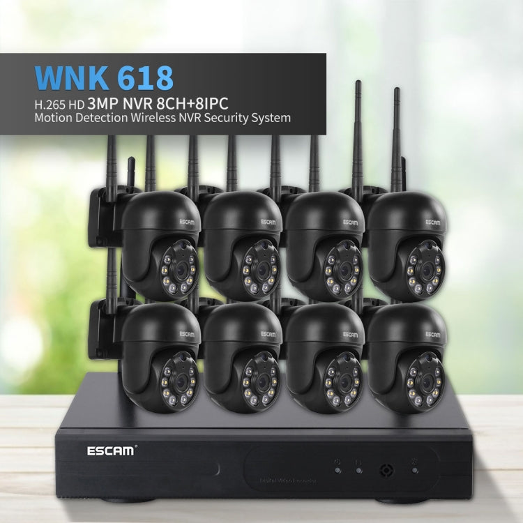 8 wireless dome cameras with antennas and black NVR placed in a home scene