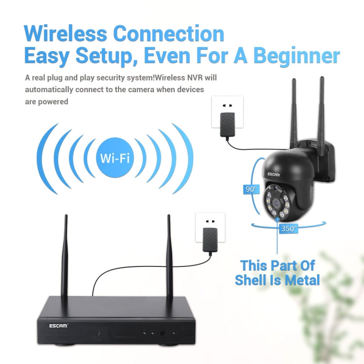 Wireless security camera system with NVR and a black dome camera with antenna