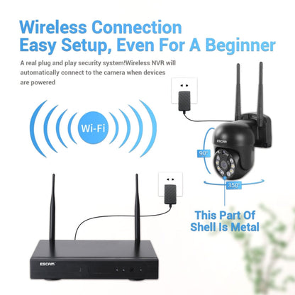 Wireless security camera system with NVR and a black dome camera with antenna