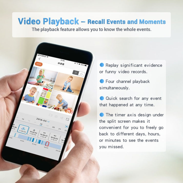 Wireless security system with smartphone video playback screen
