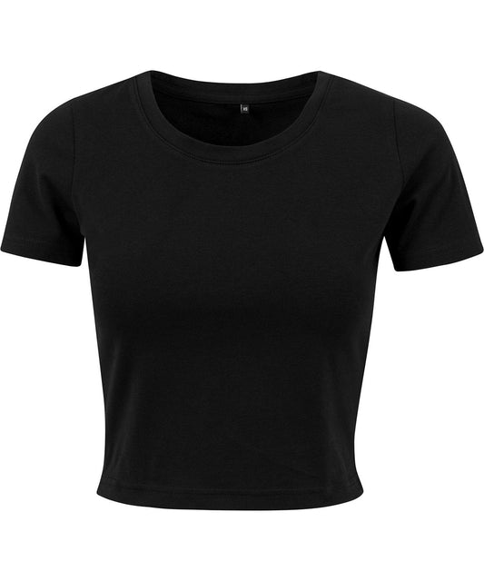 Black cropped women's t-shirt with crew neck and short sleeves