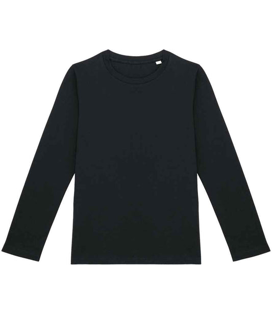 Kids organic cotton long sleeve T-shirt, black crew neck