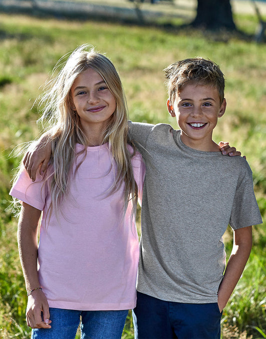 Kids Fairtrade organic T-shirt, light pink and heather gray, crew neck, short sleeves