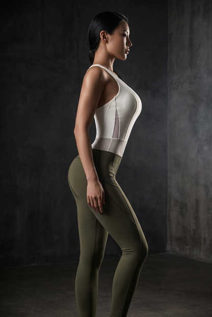 Women's Aerial Gym Jumpsuit with Contrasting Mesh