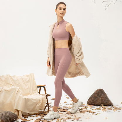 Women's Mandarin-Collar Yoga Top & Leggings Set