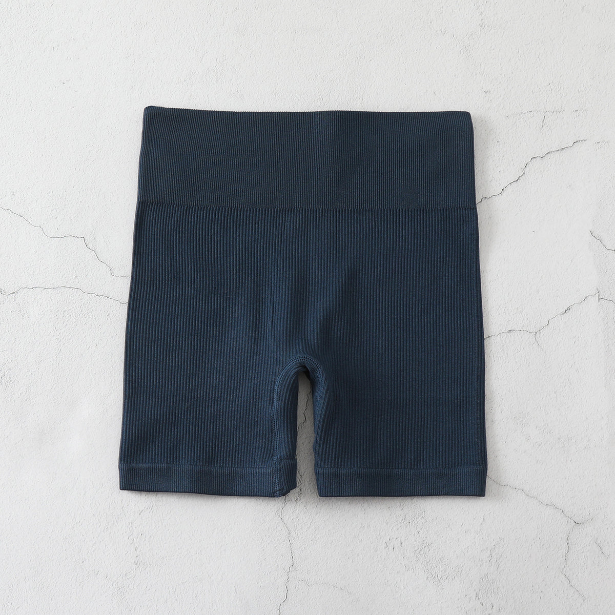 High-waist ribbed gym shorts in sea blue with wide elastic waistband