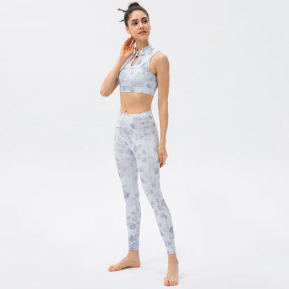 Women's Mandarin-Collar Yoga Top & Leggings Set