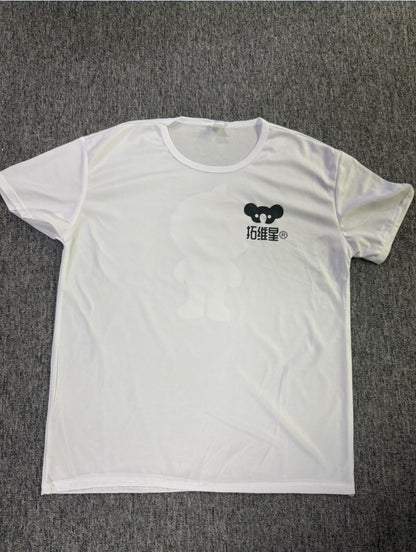White crew-neck T-shirt with small chest logo