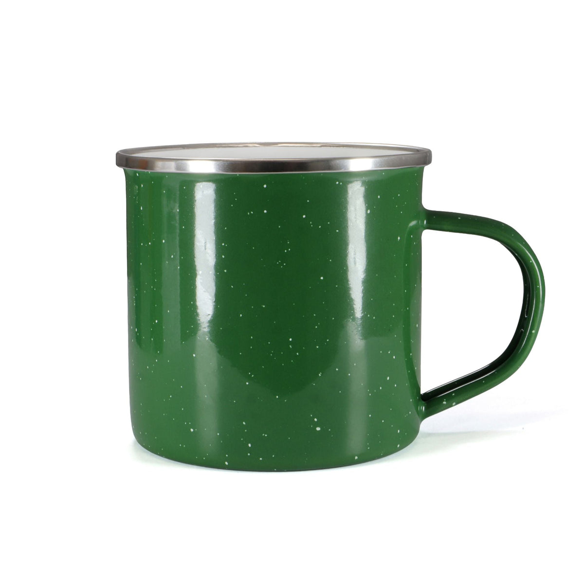 Green enamel cup with silver rim and side handle