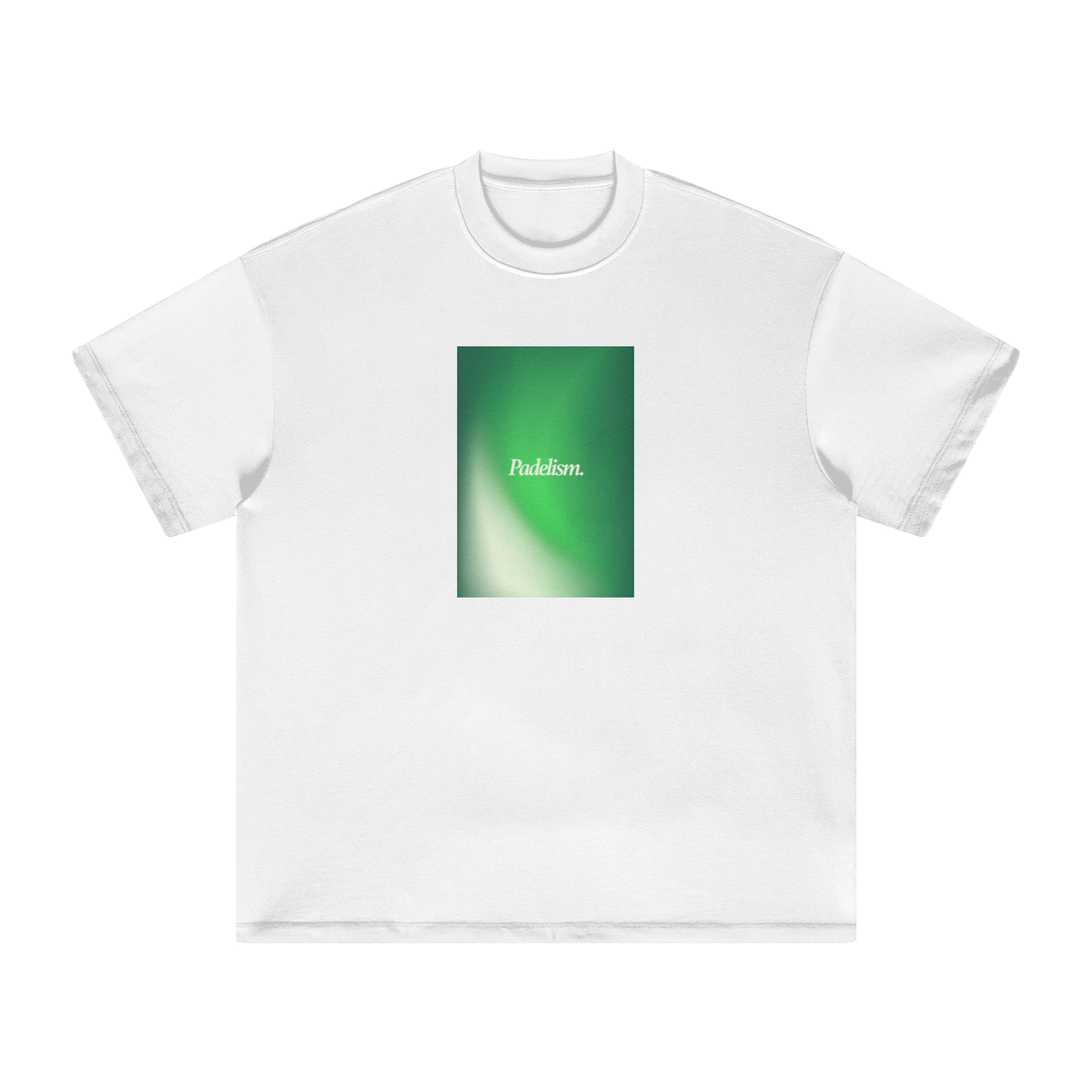 White heavyweight crewneck T-shirt with short sleeves and centered square graphic print